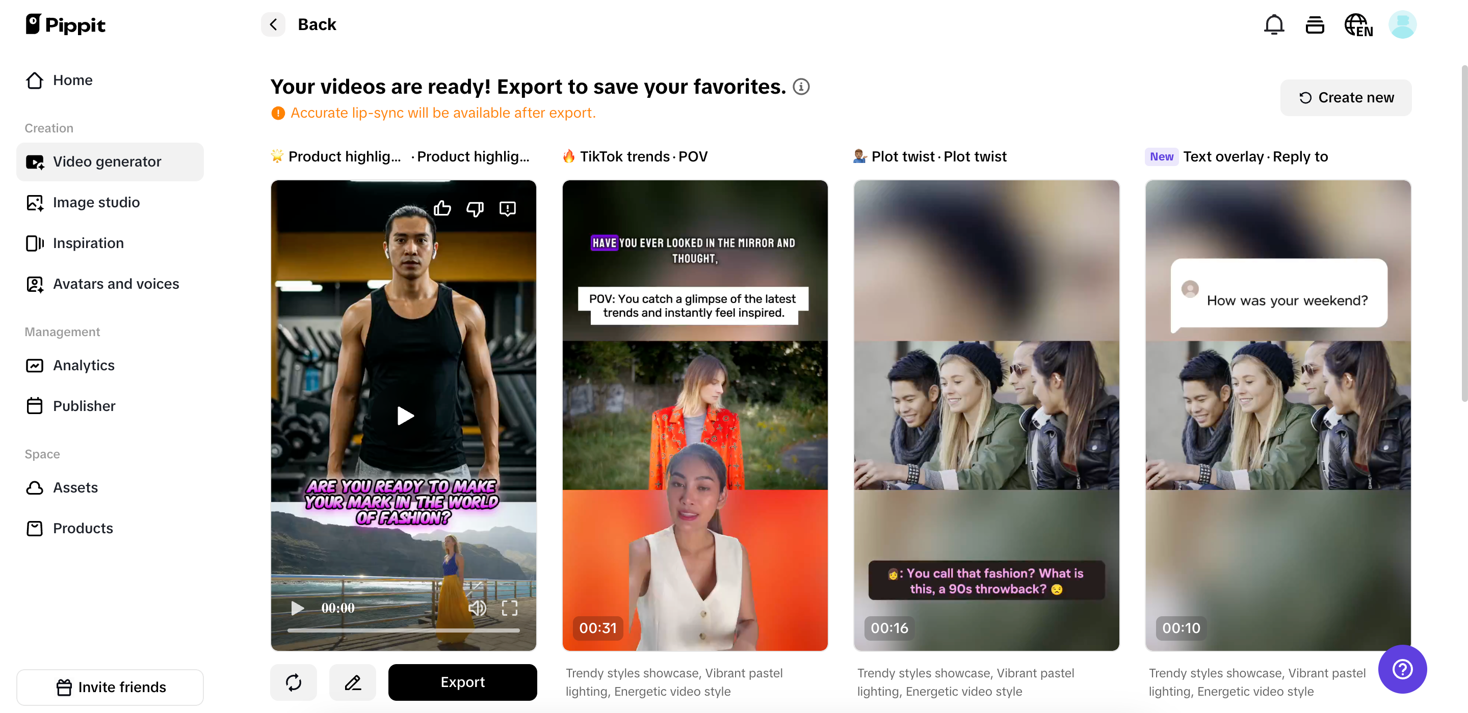 Piliin ang iyong nais na AI-generated na video