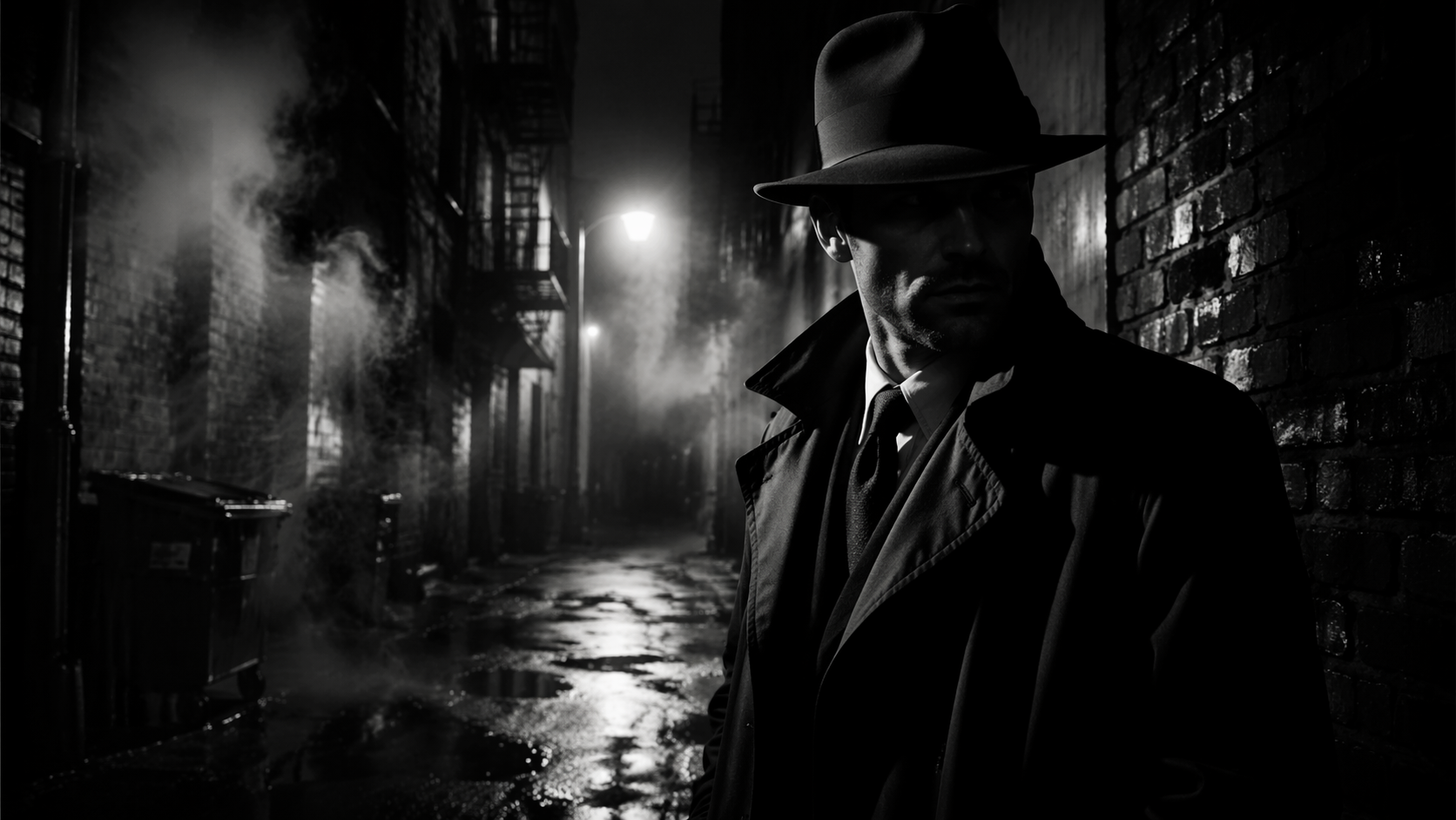Dreamina Film Noir Filter prompt Beispiel 5: Foggy Alley Profil