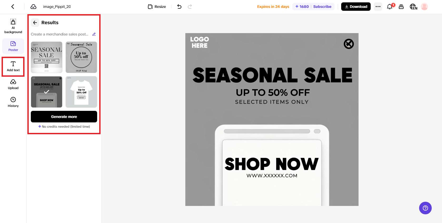 Select and edit your generated poster