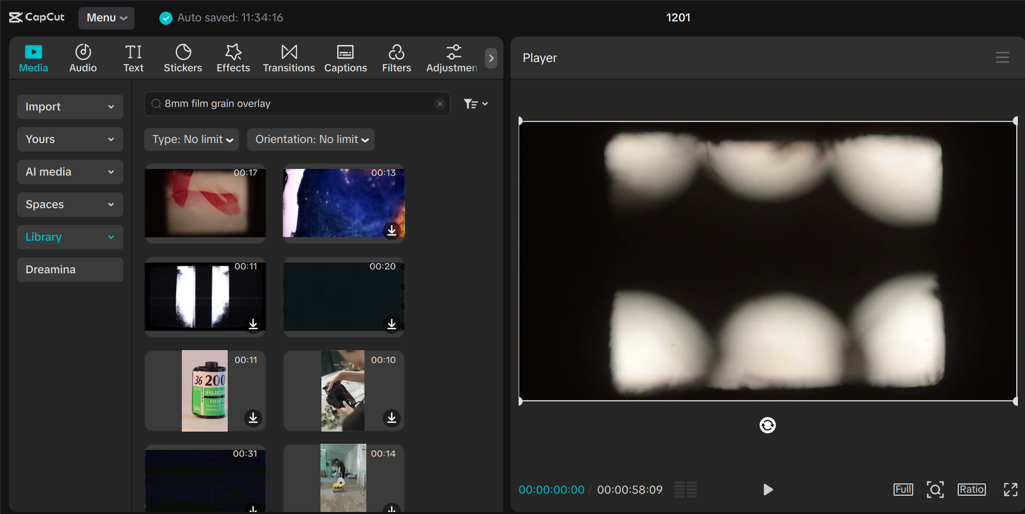 Screenshot showing film grain overlay