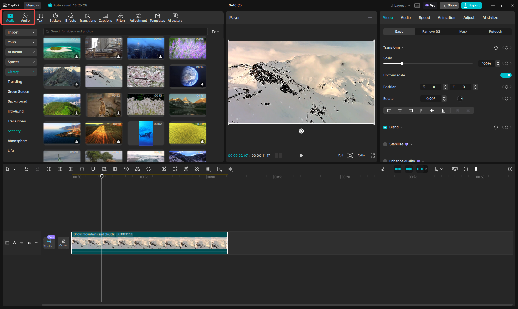 CapCut's media footage