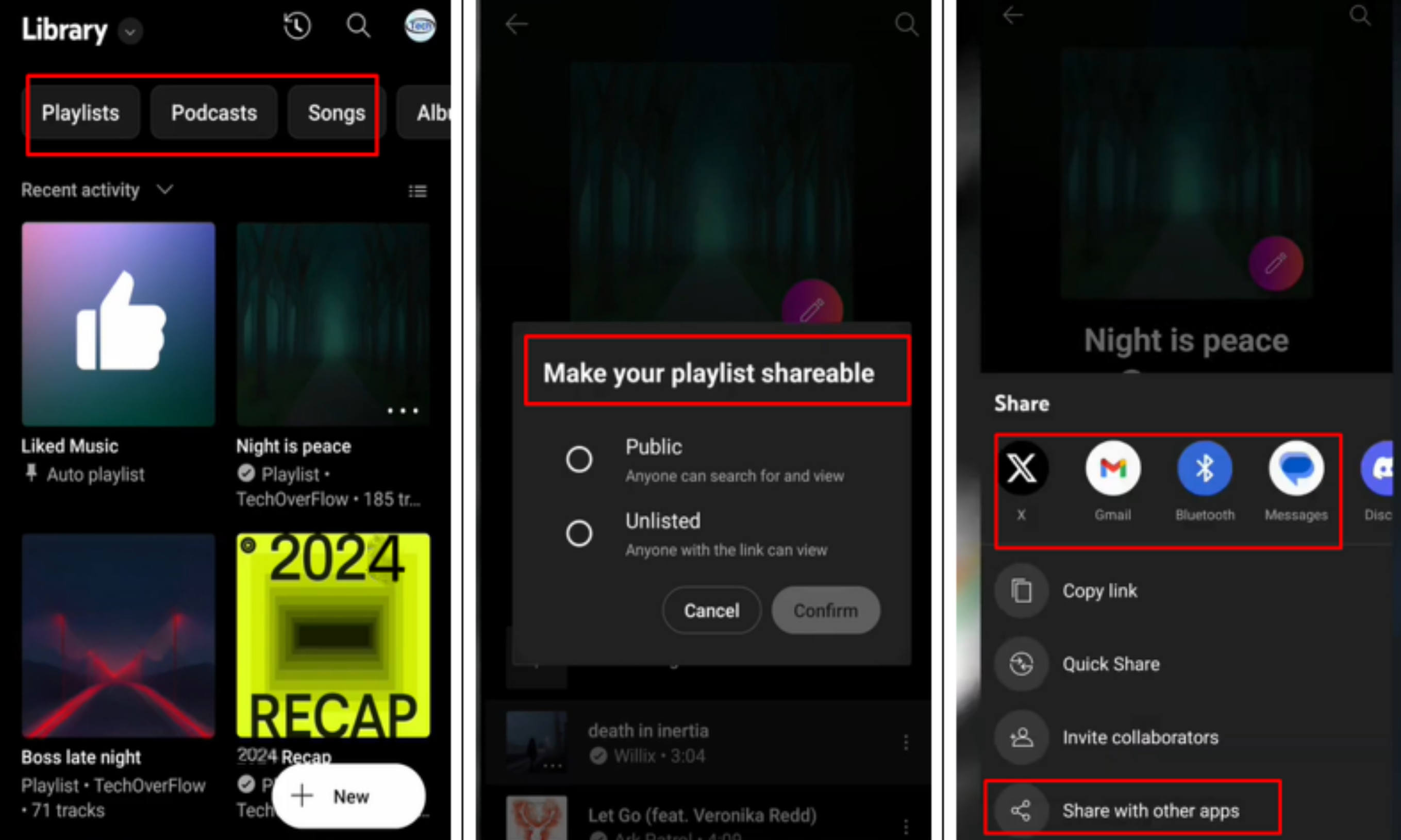 Kép, amely bemutatja, hogyan kell megosztani a csomagolt YouTube-zenét