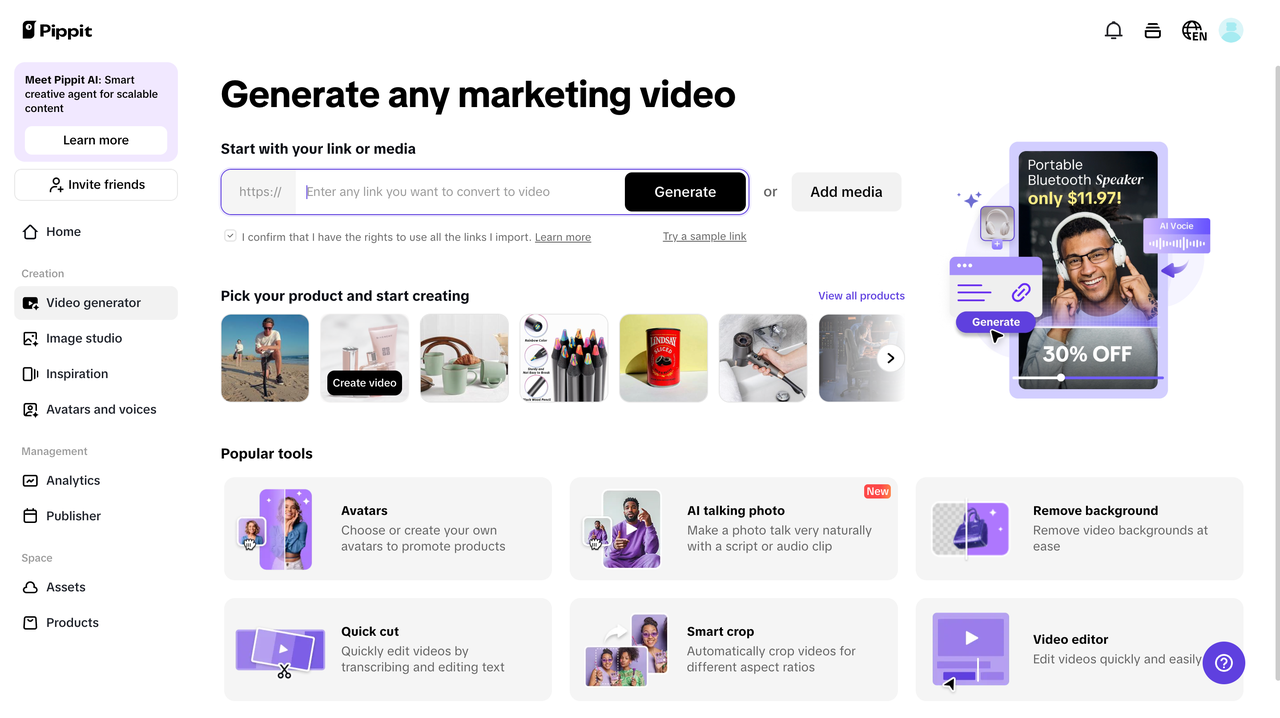 Generate videos with product links or media