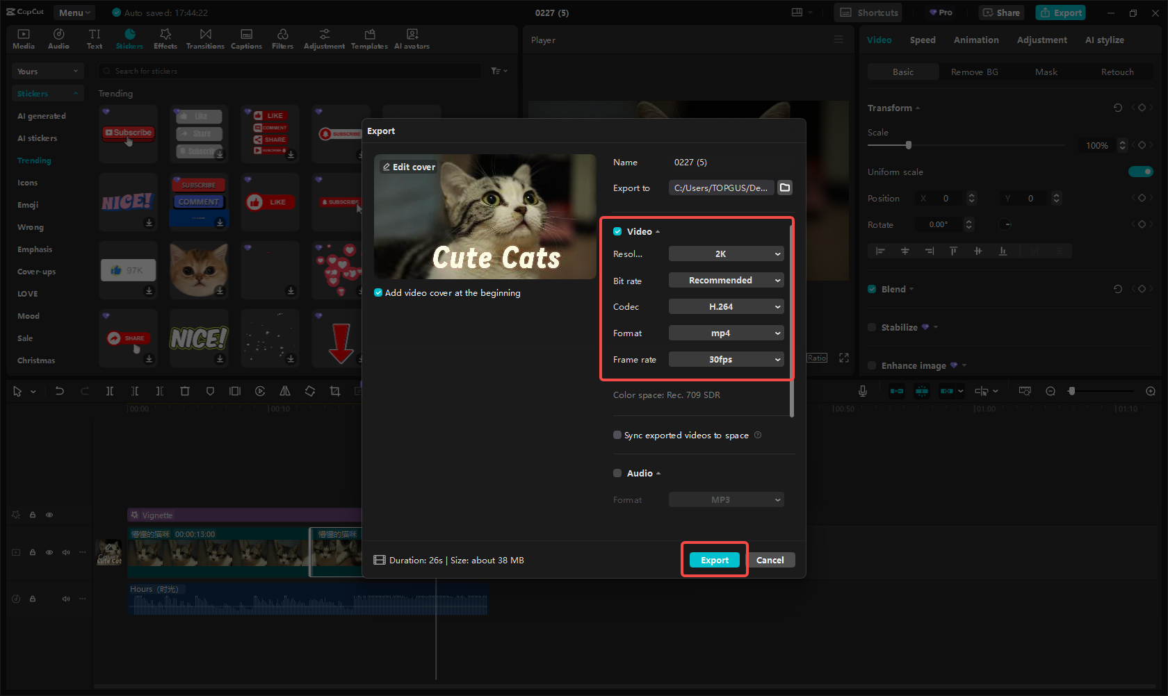 Export and share