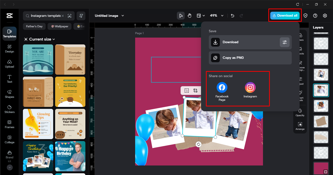 Exporting the Instagram post from the CapCut desktop video editor