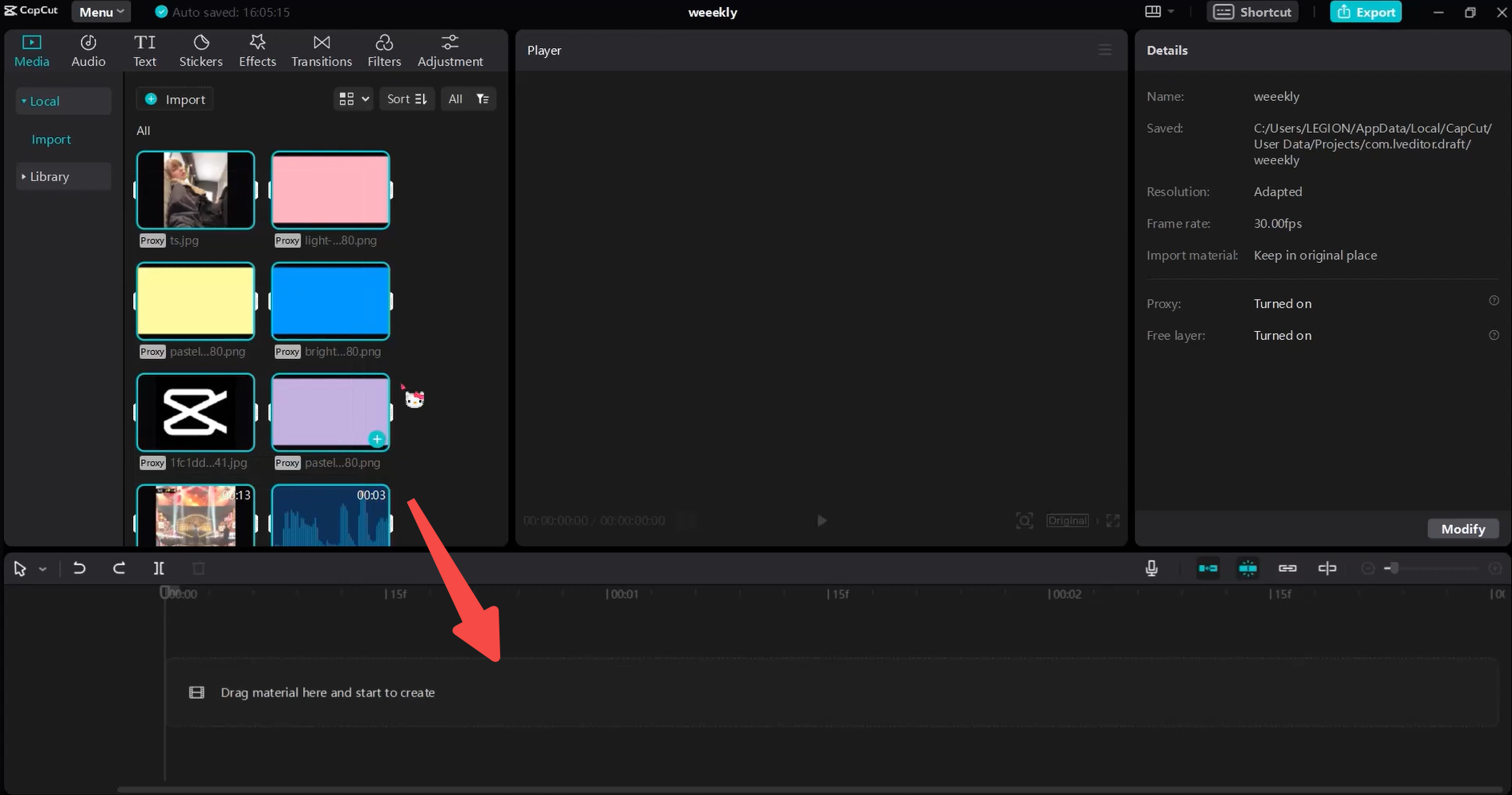 Importing images into CapCut for editing