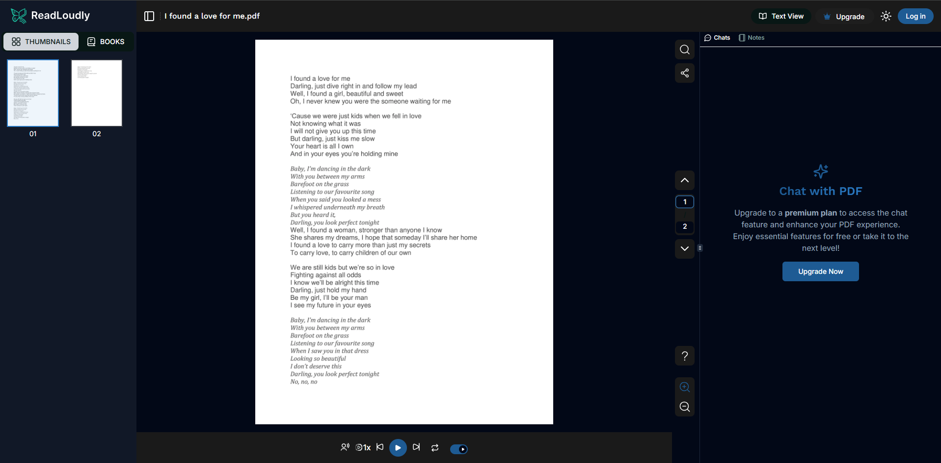 Interface of ReadLoudly - an efficient PDF text to speech converter