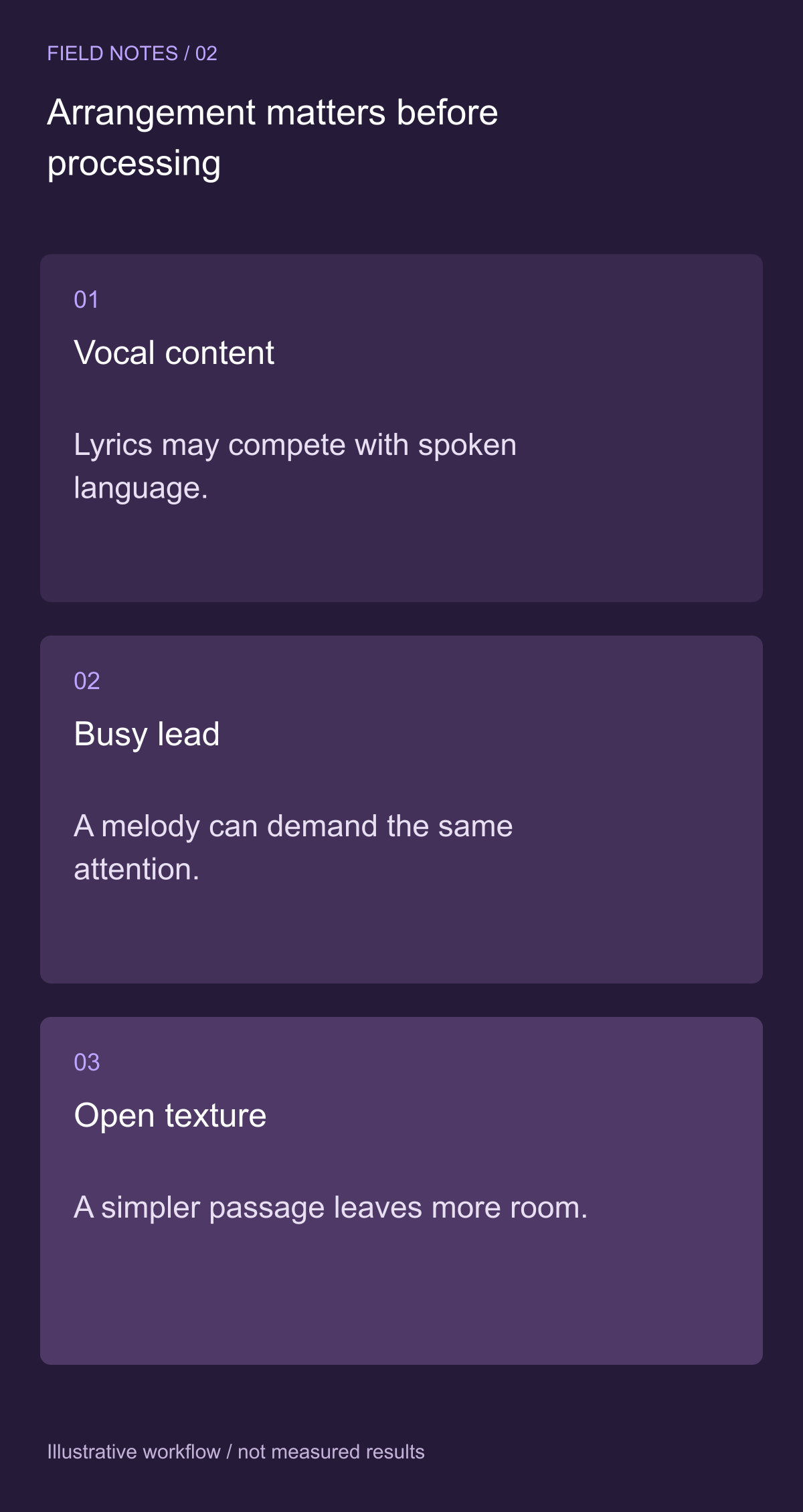 Listen for melody that becomes a second speaker — illustrative decision guide