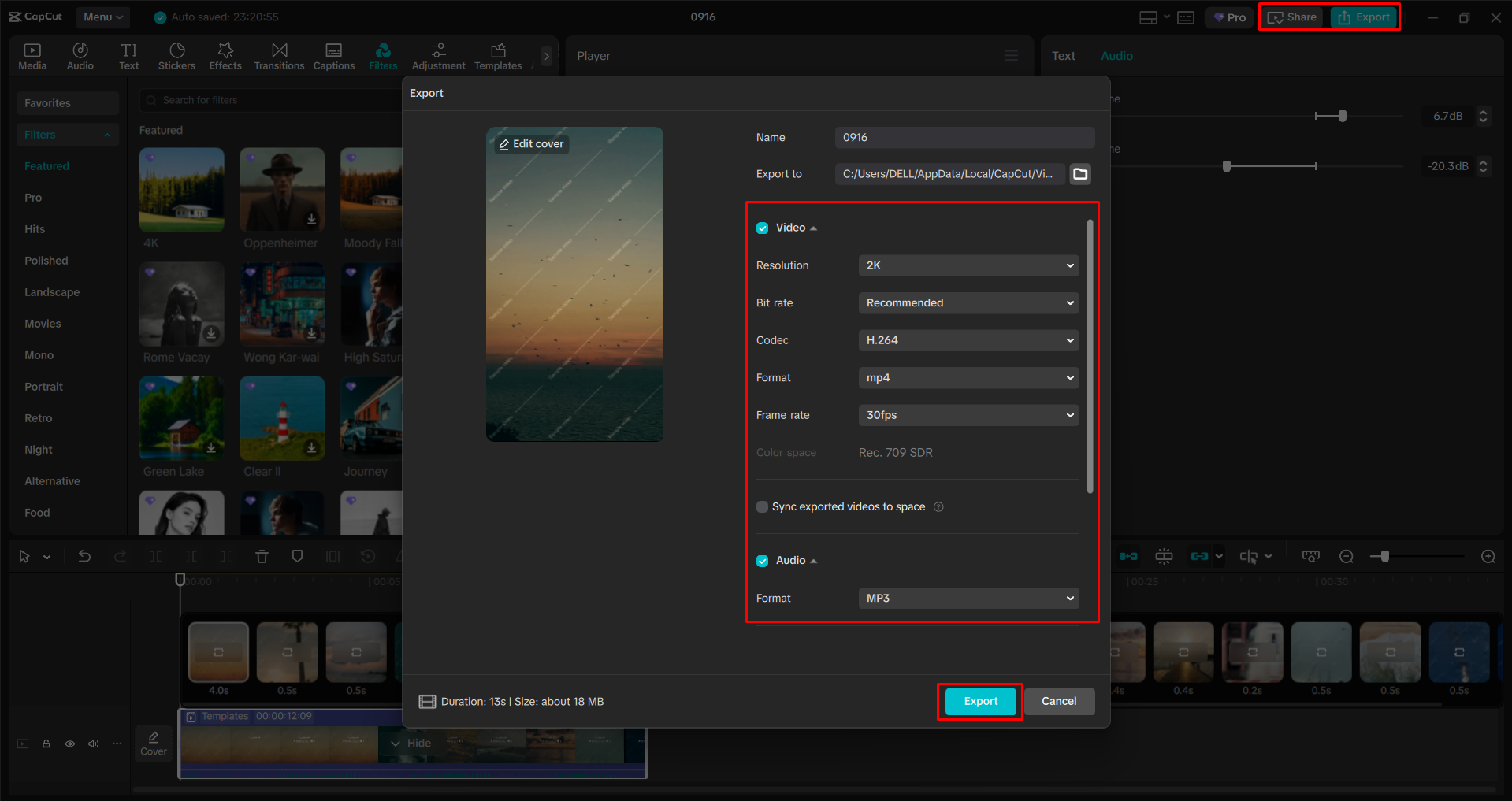 Exporting a video from the CapCut desktop video editor