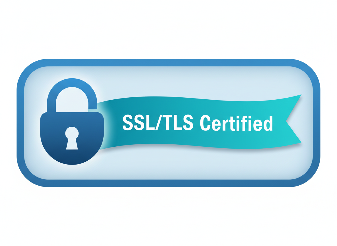 SSL/TLS Certified—padlock with certificate ribbon.