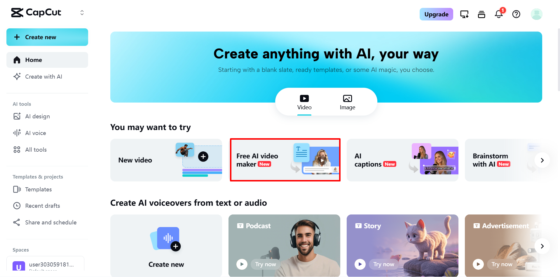 การเข้าถึงผู้สร้างวิดีโอ AI ใน CapCut