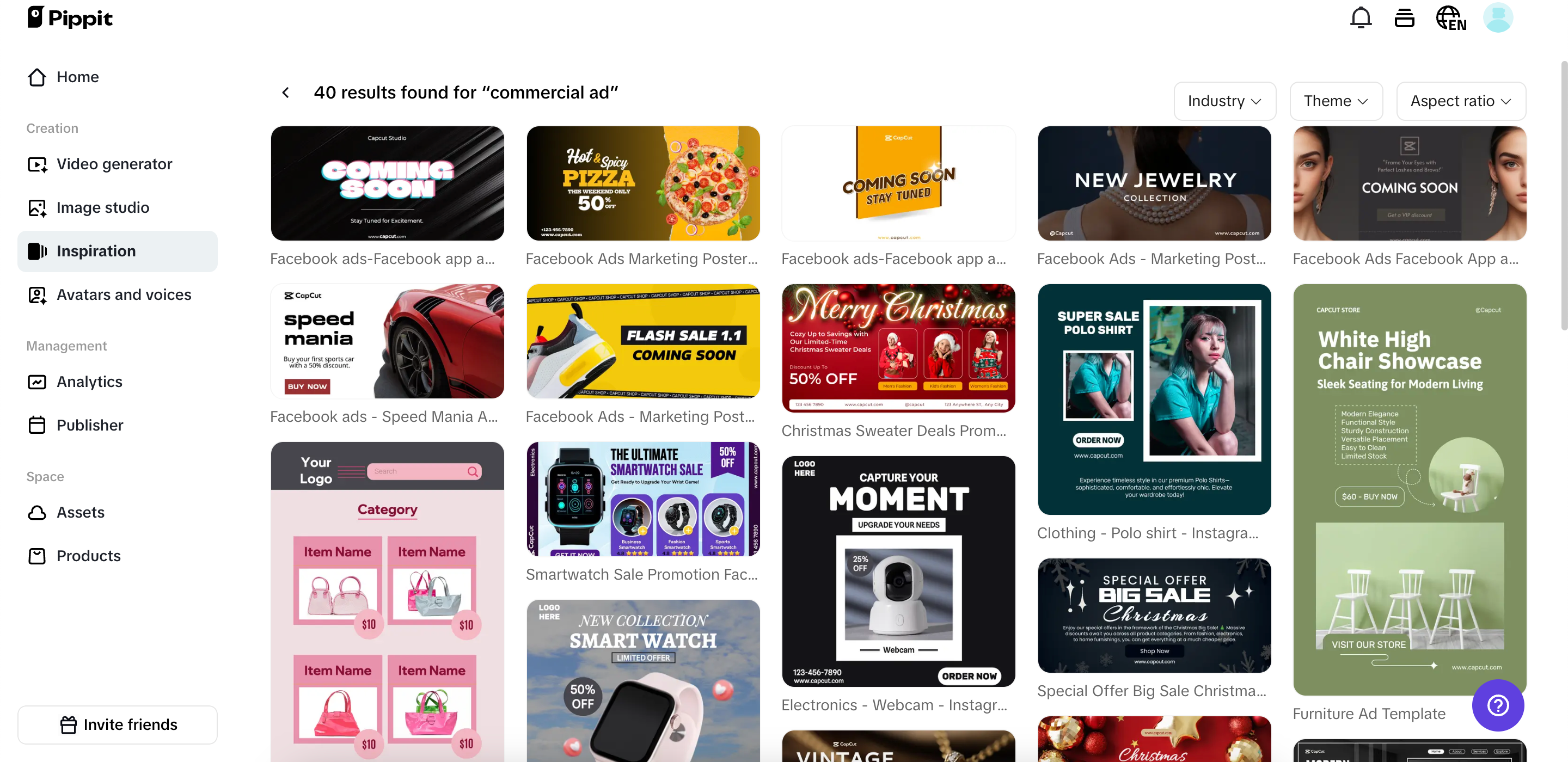 Vários modelos de anúncios comerciais