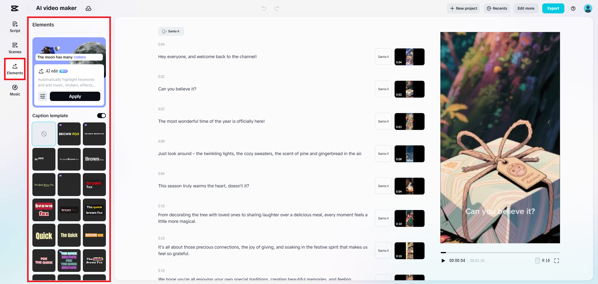 Piliin ang mga elementong nais mong isama sa iyong video.