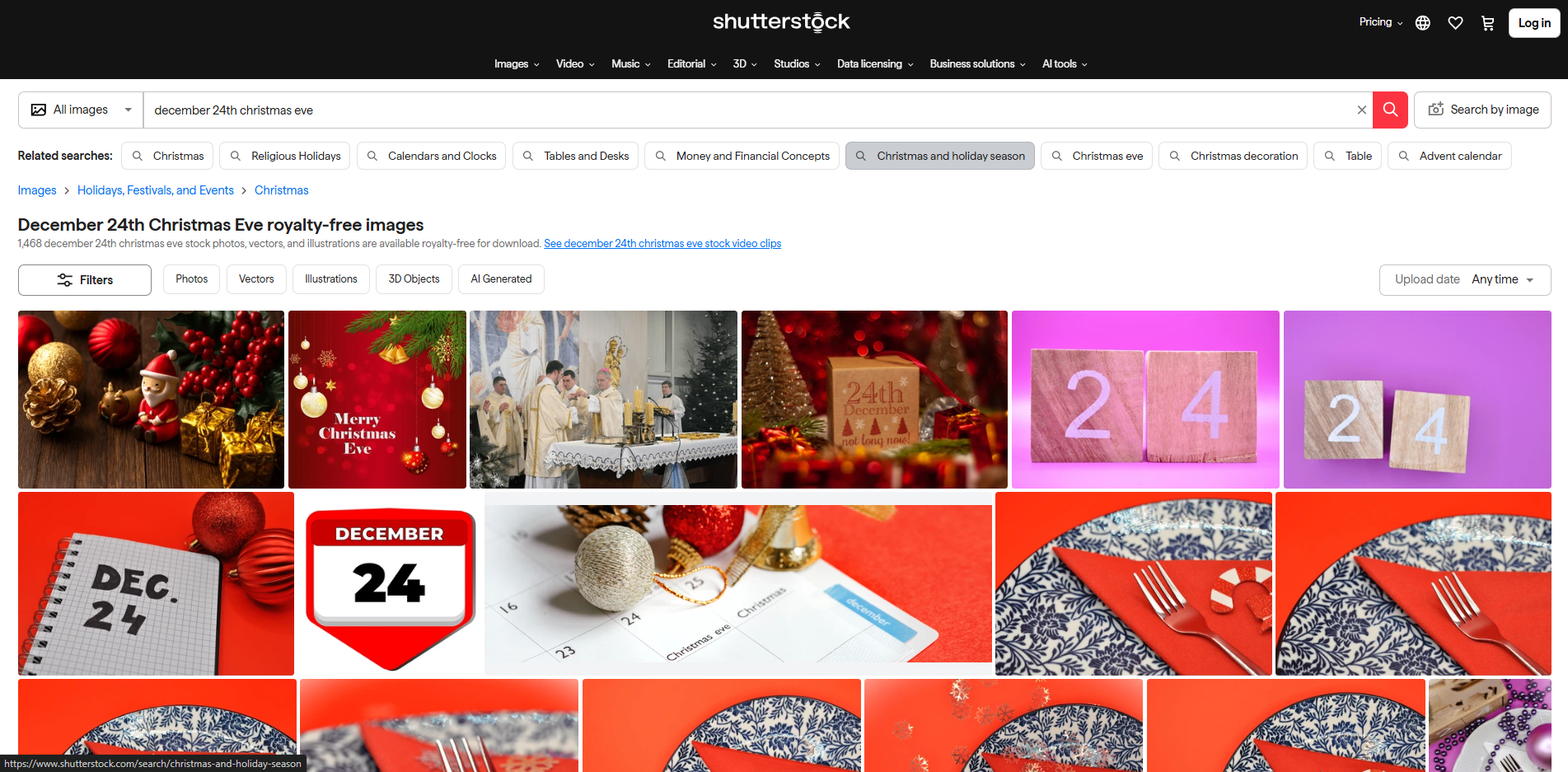 Interface of Shutterstock - the most liked site for Christmas Eve images