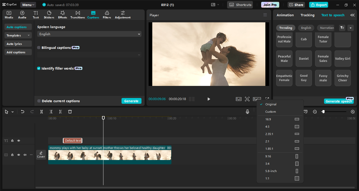 Interface of the CapCut desktop video editor - the best tool to enhance video visuals