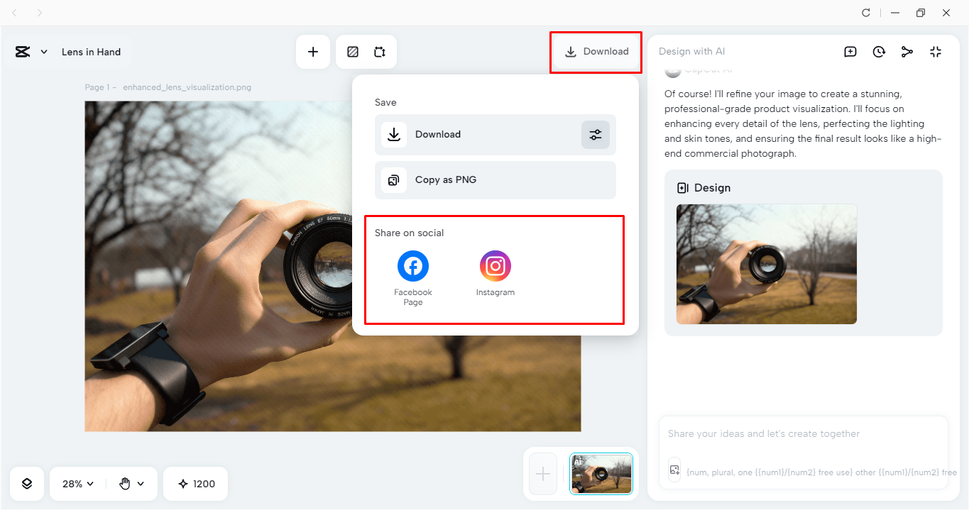Exporting product design from the CapCut desktop video editor