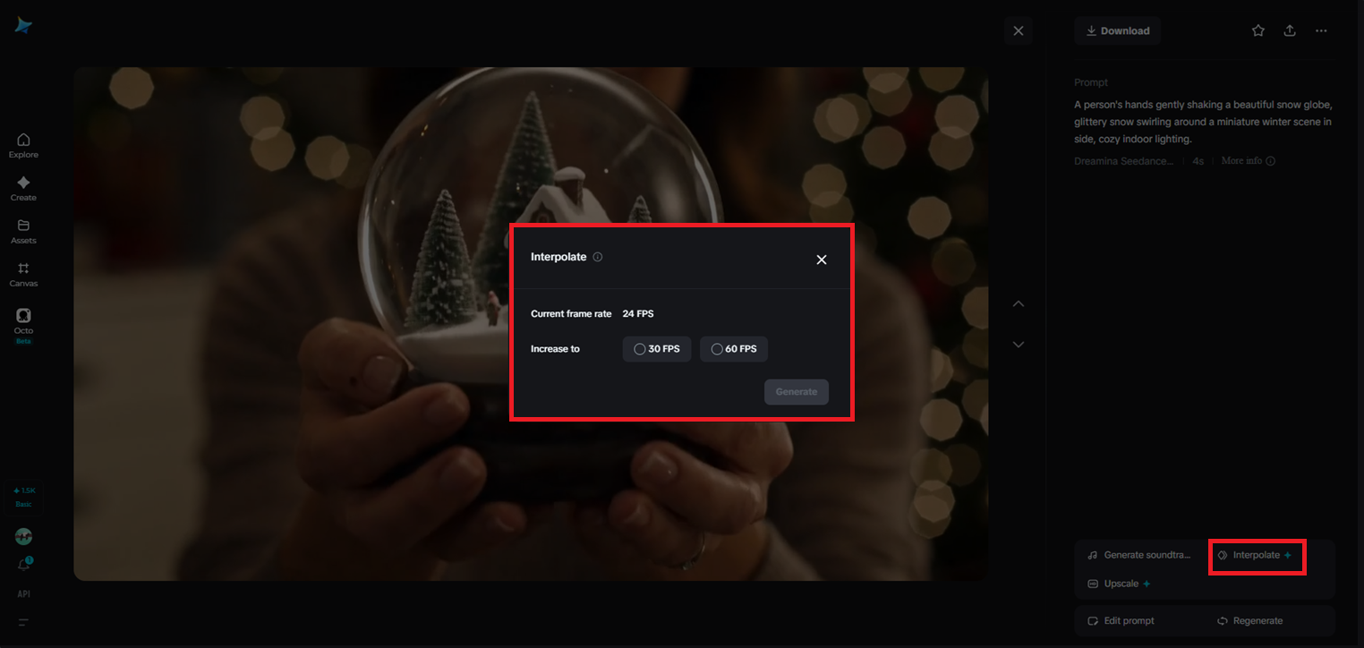 Recurso de interpolação em Dreamina
