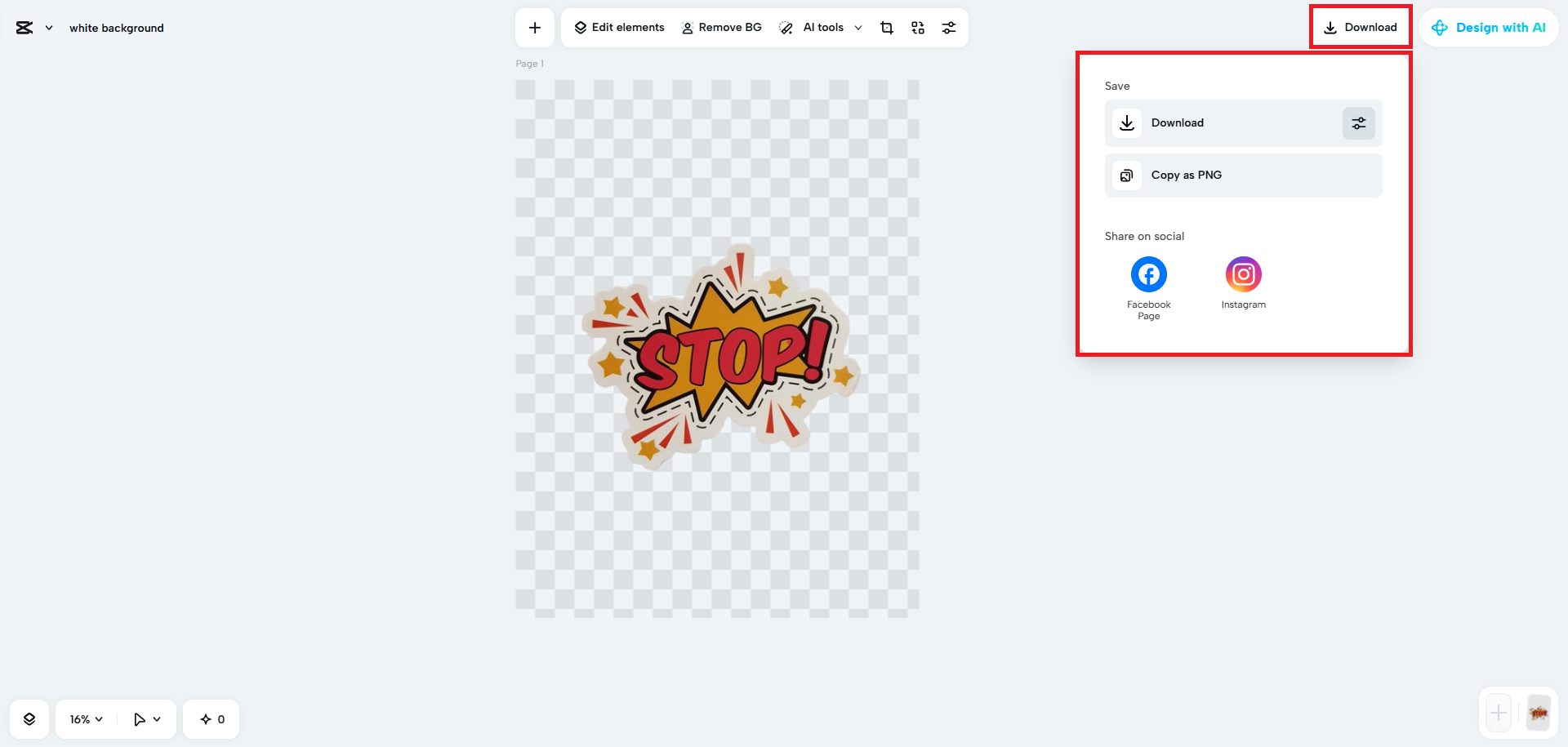 Export your removed background image