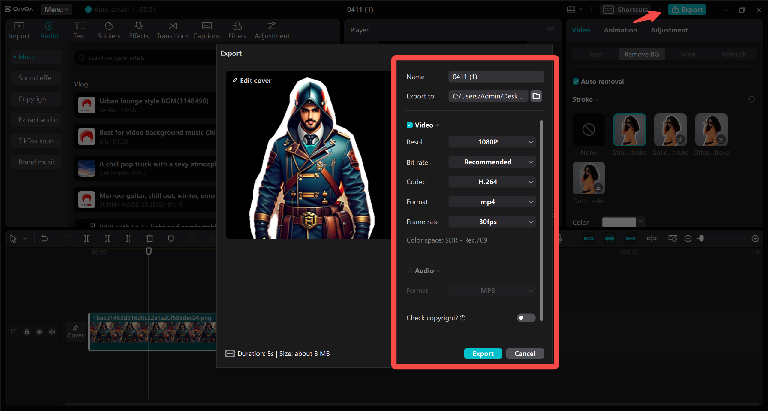 Preview and export