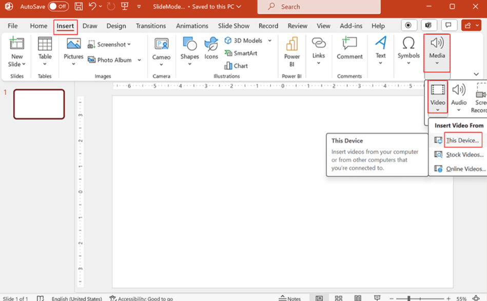 Insert multimedia into the slideshow
