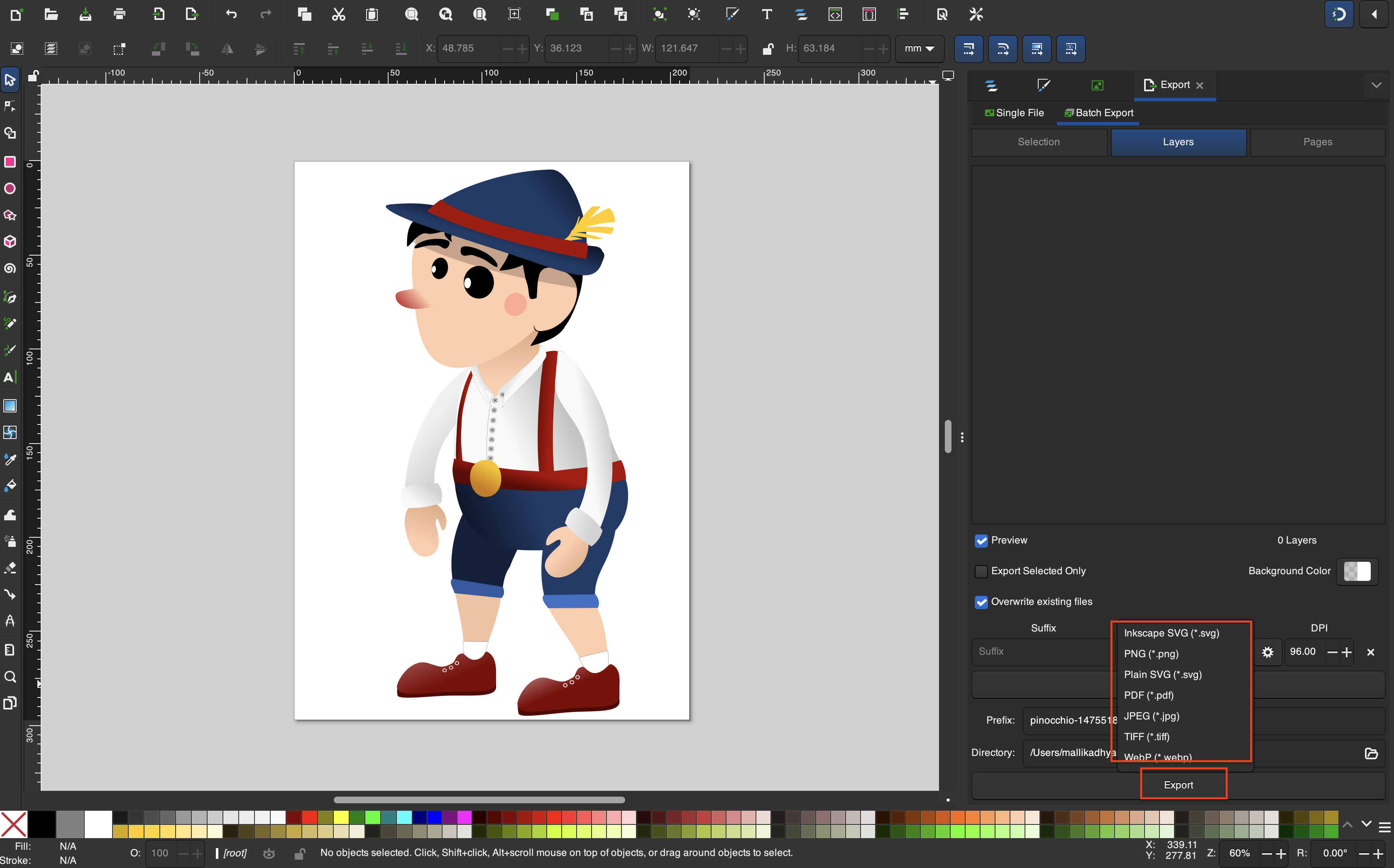 Choisissez la zone d'exportation de l'image