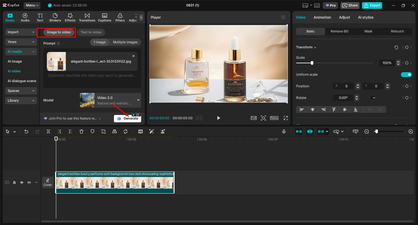 Зміна відеовмісту в редакторі відео на робочому столі CapCut