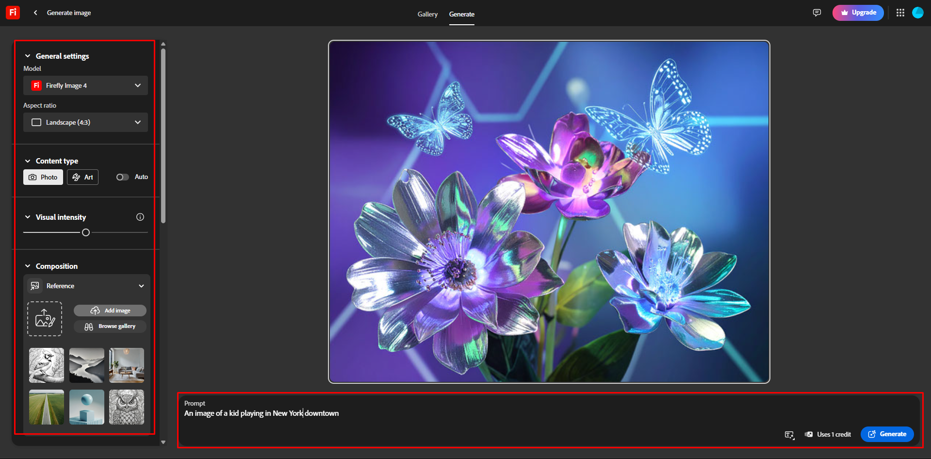 Writing a text prompt in Adobe Firefly text to image tool