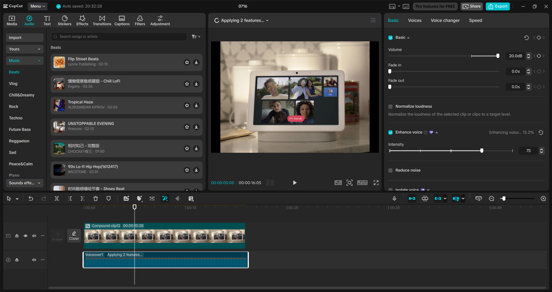 Interface of the CapCut desktop video editor - a fast and easy way to change and customize voice in videos