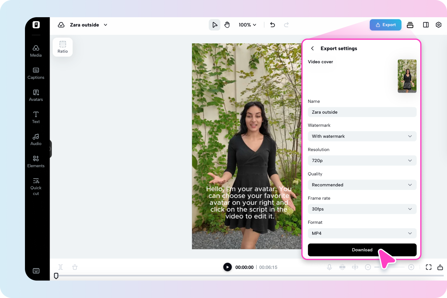 Xuất video hình đại diện của bạn