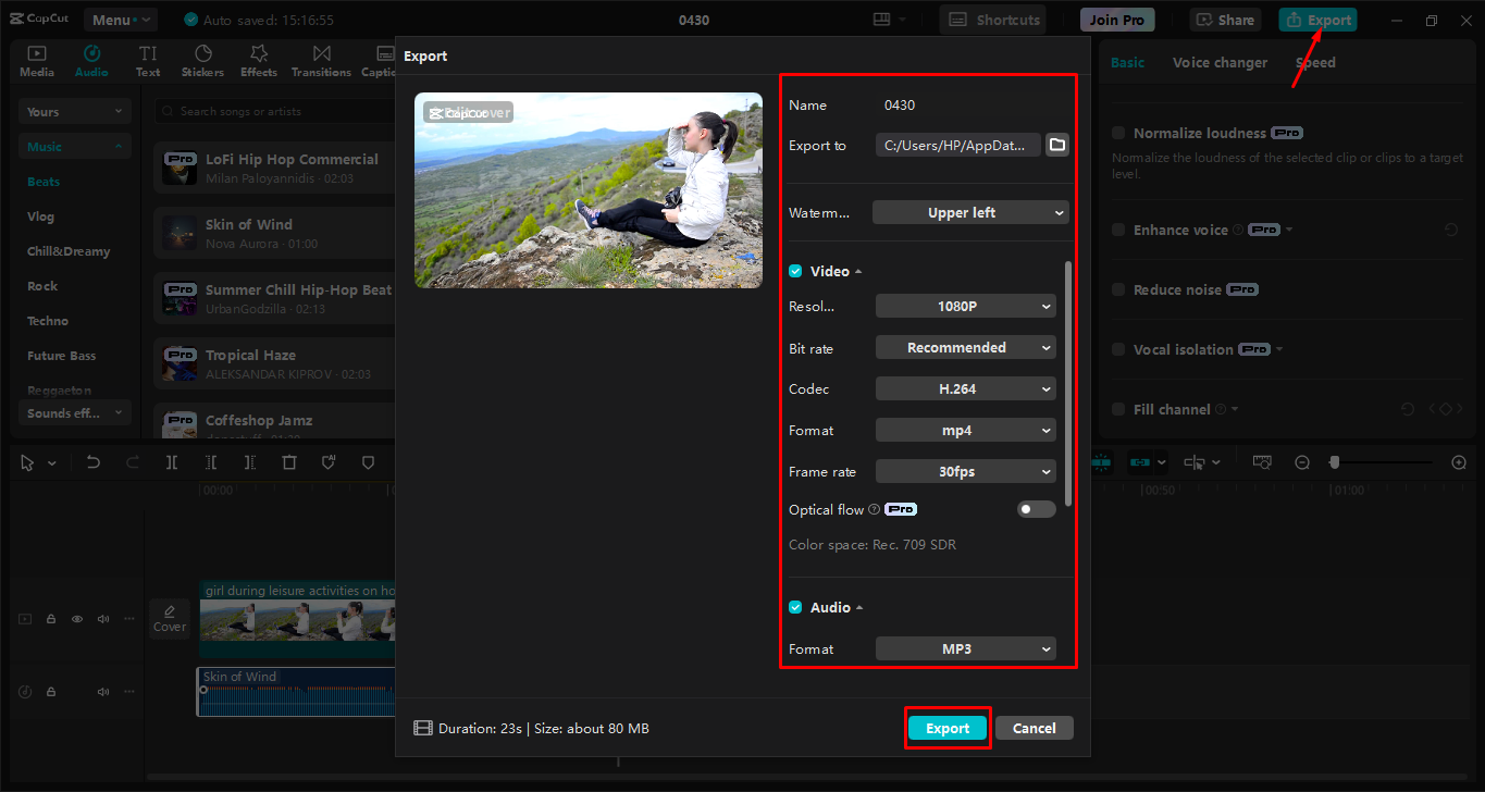 Exporting video from the CapCut desktop video editor