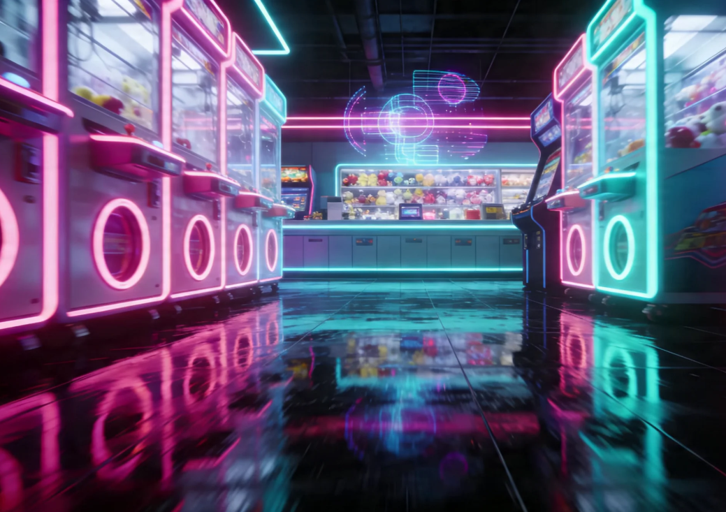 Prompt for a retro cyberpunk arcade