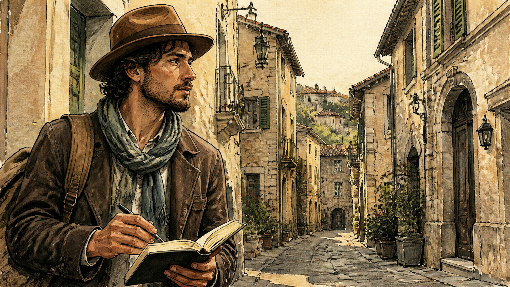 Vintage Estilo Ilustrado entintado a mano ejemplo 1 - Escena de estudio de Estilo Ilustrado entintado a mano vintage
