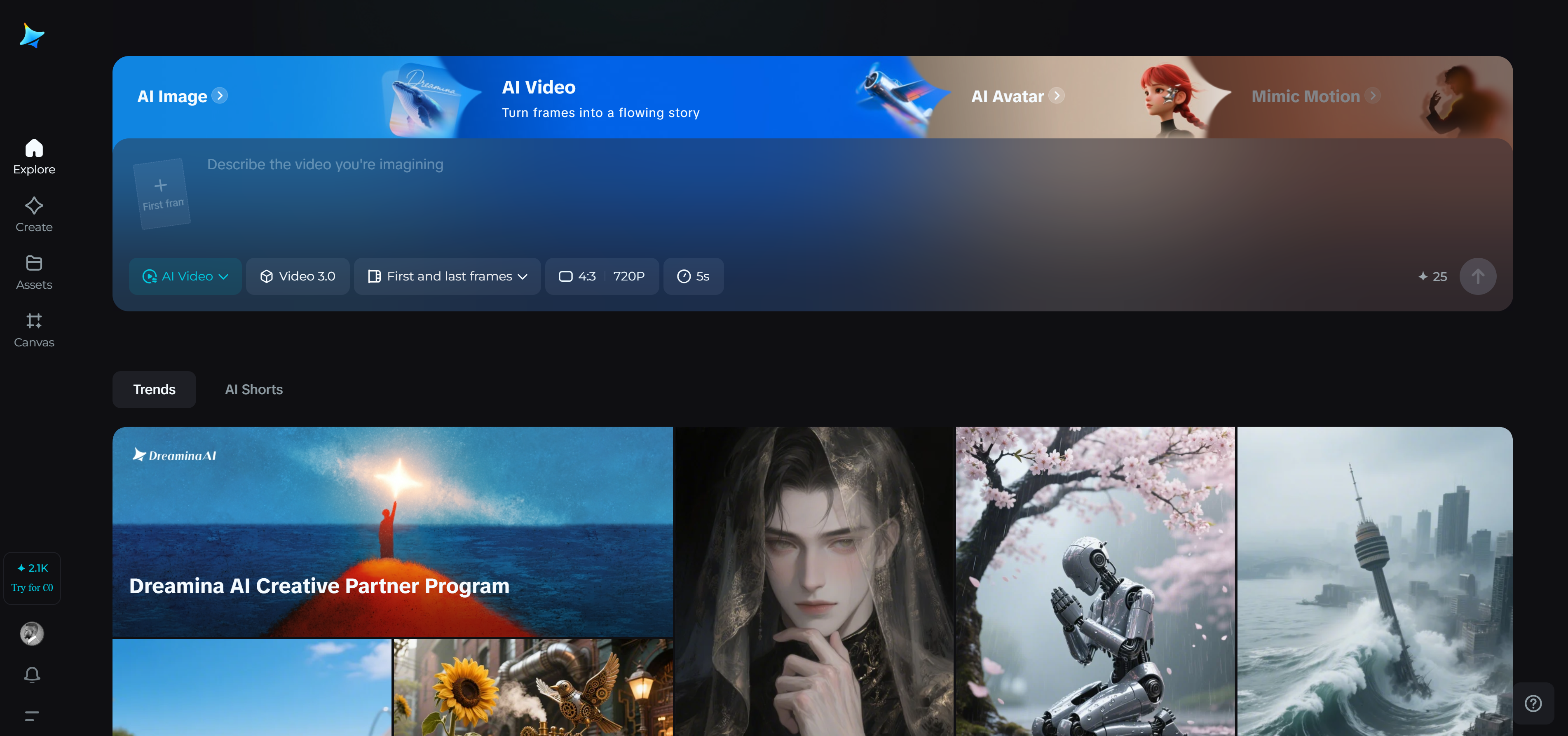 Dreamina homepage