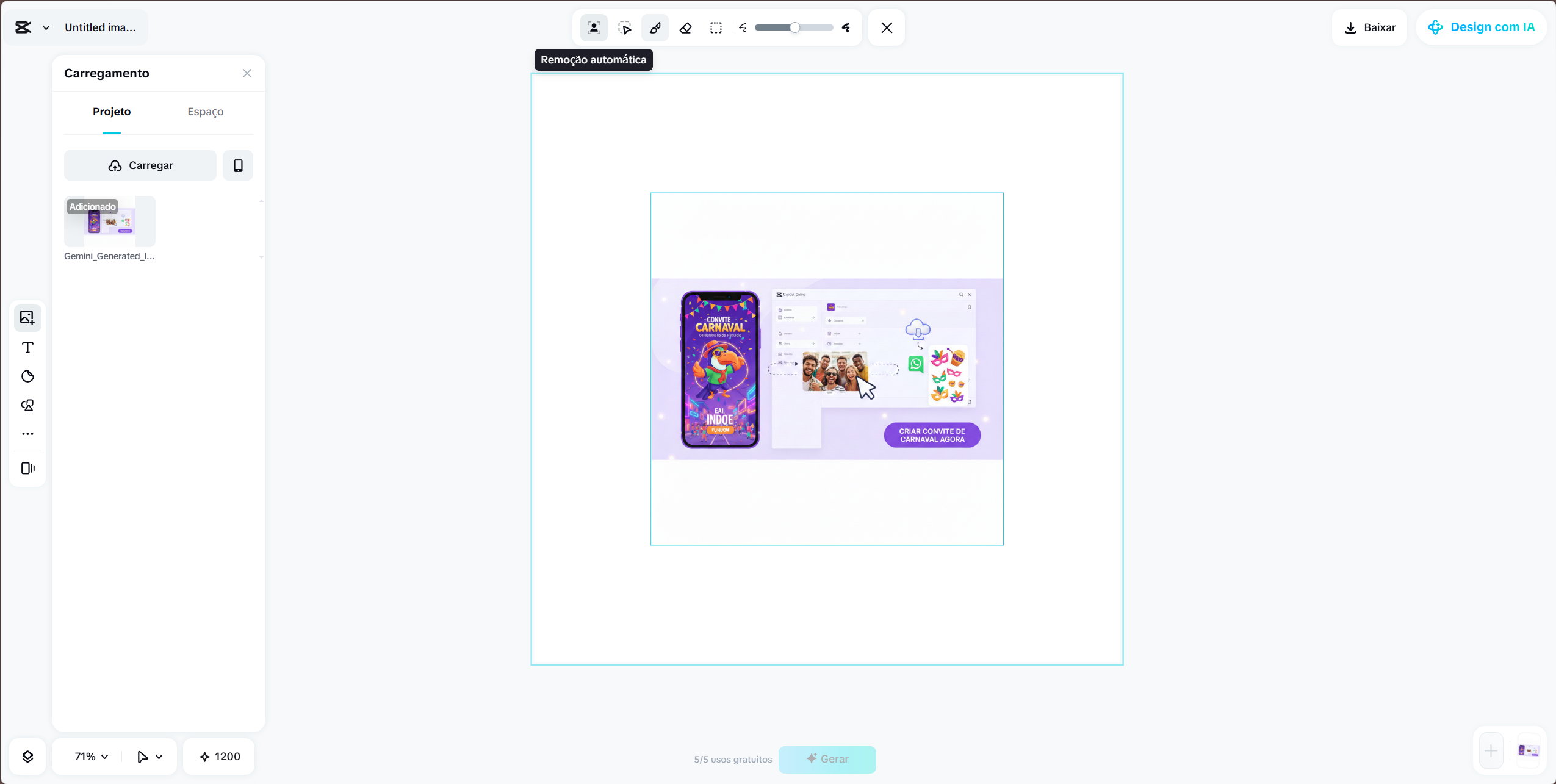 Activating the AI background removal function in CapCut