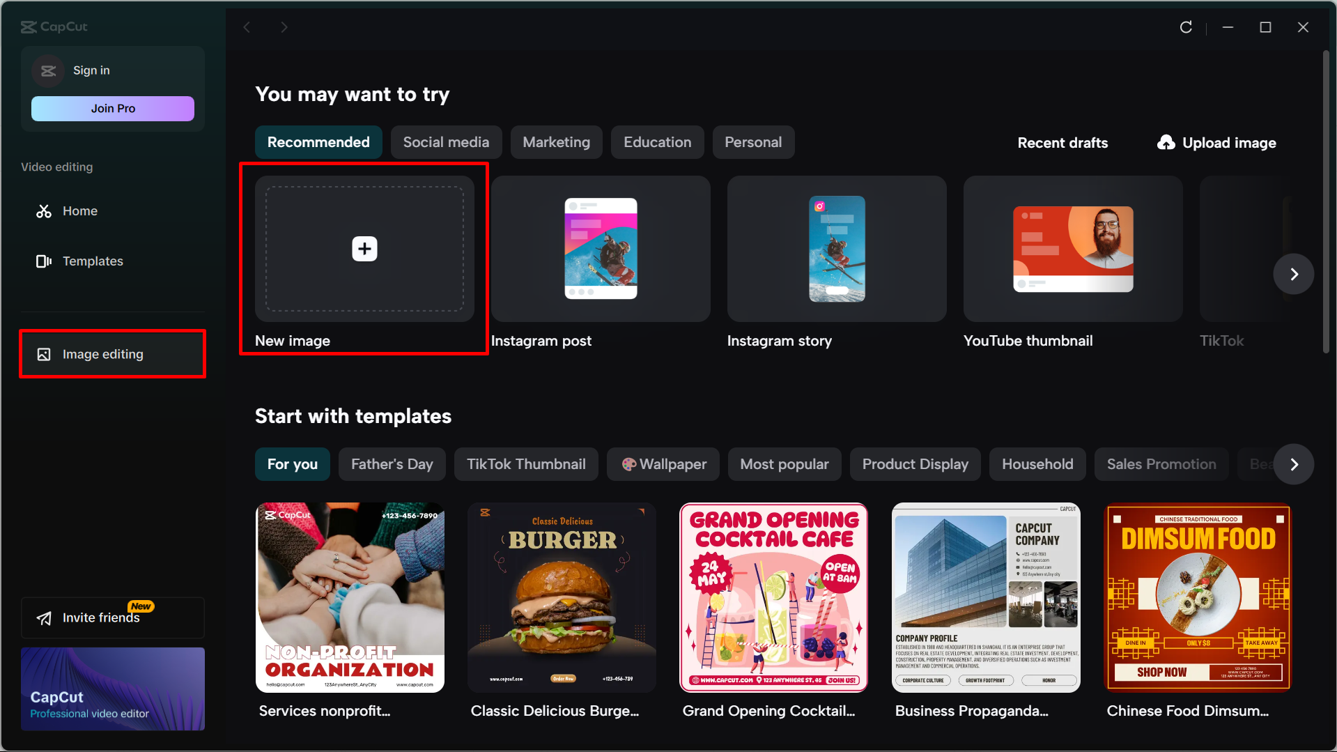 Selecting the banner template in the CapCut desktop video editor