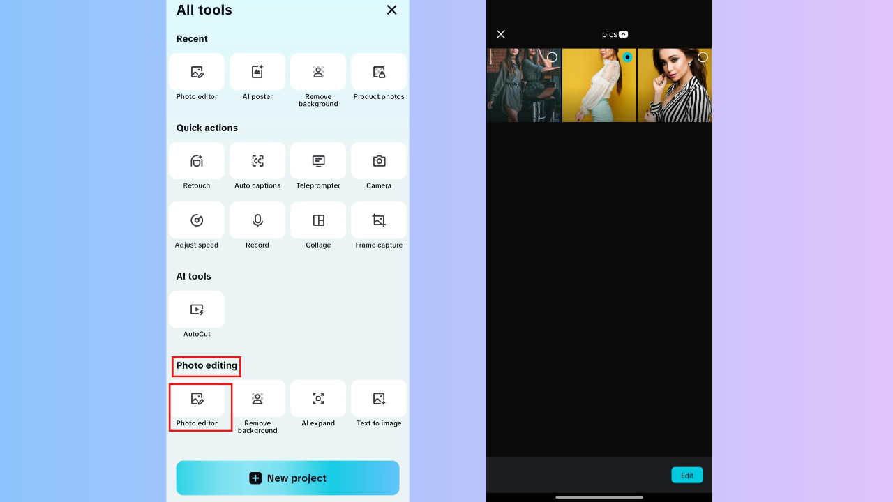 Navigate to photo editor and choose image