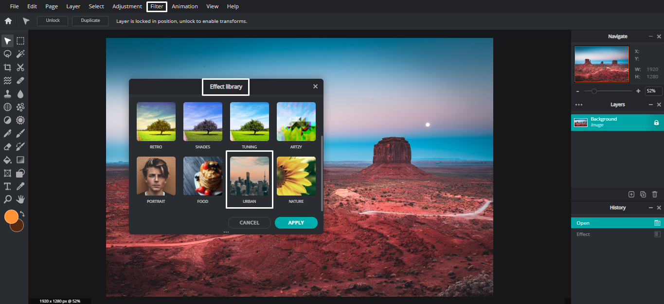 Interface of Pixlr - one of the best photo editors on Mac