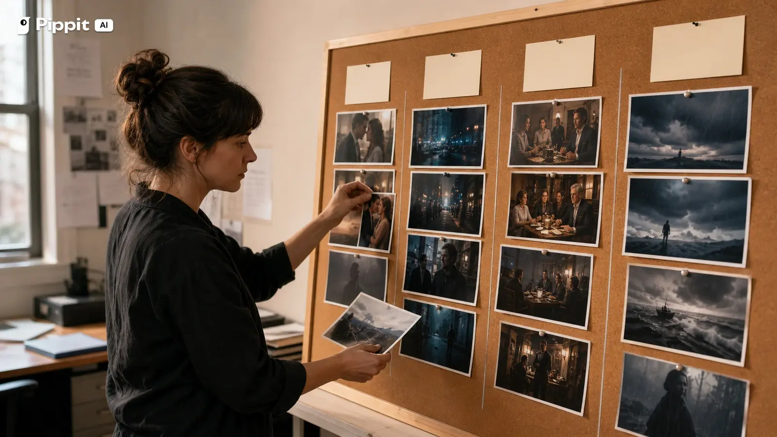 A writer sorts realistic scene photographs into four genre lanes to compare their story engines.