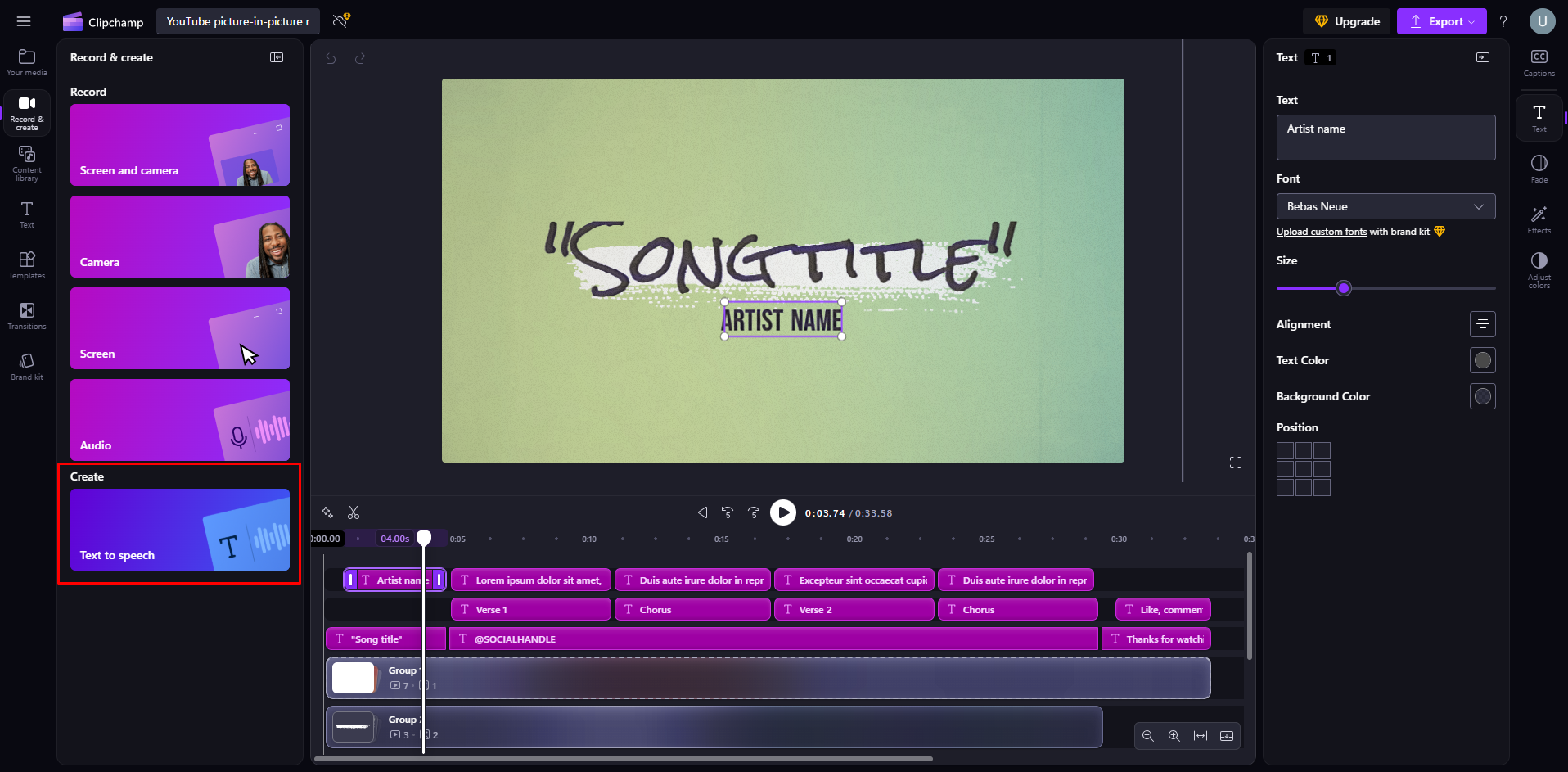 Opening the Microsoft text to speech tool