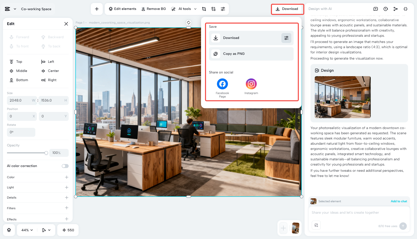 Export commercial interior design image