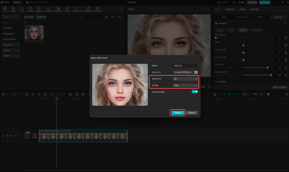 Exporting the image/video in CapCut