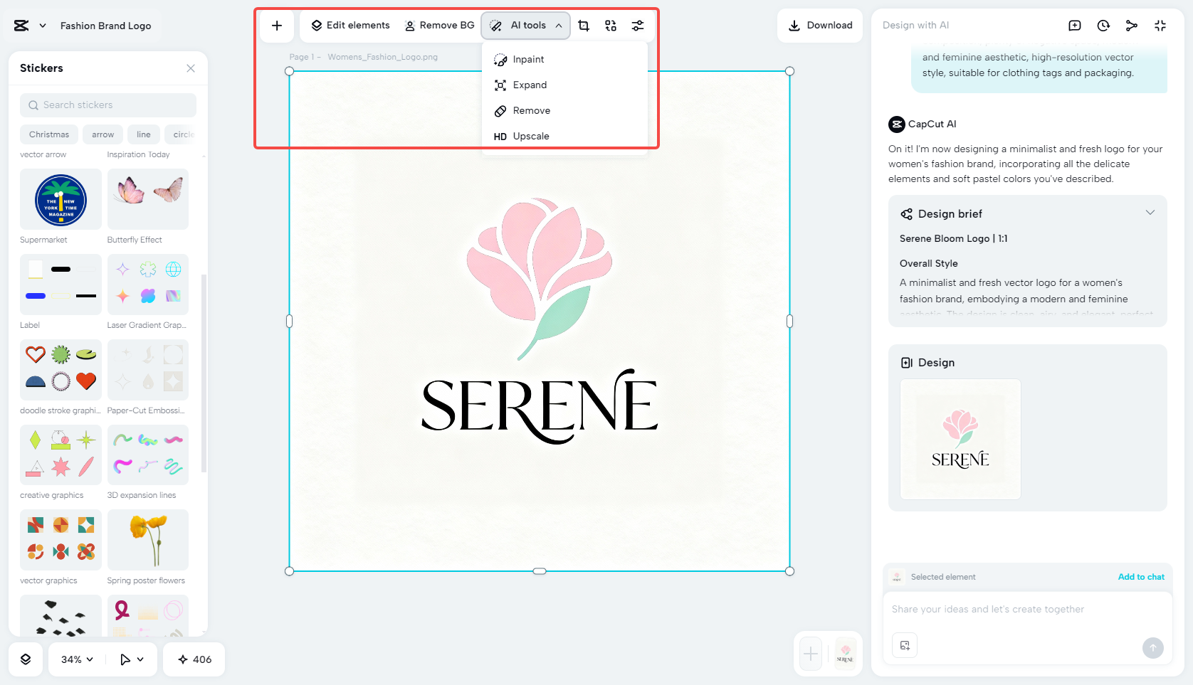 Editing and enhancing the AI-generated logo design in CapCut