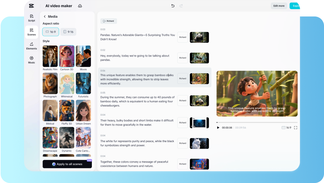 Instantly turn your AI script into a full video using CapCut Web's one-click feature