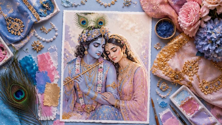 respectful Radha Krishna devotional couple artwork visual