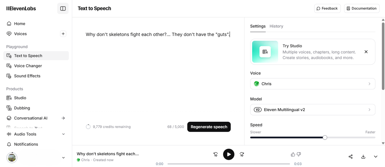 ElevenLabs's interface