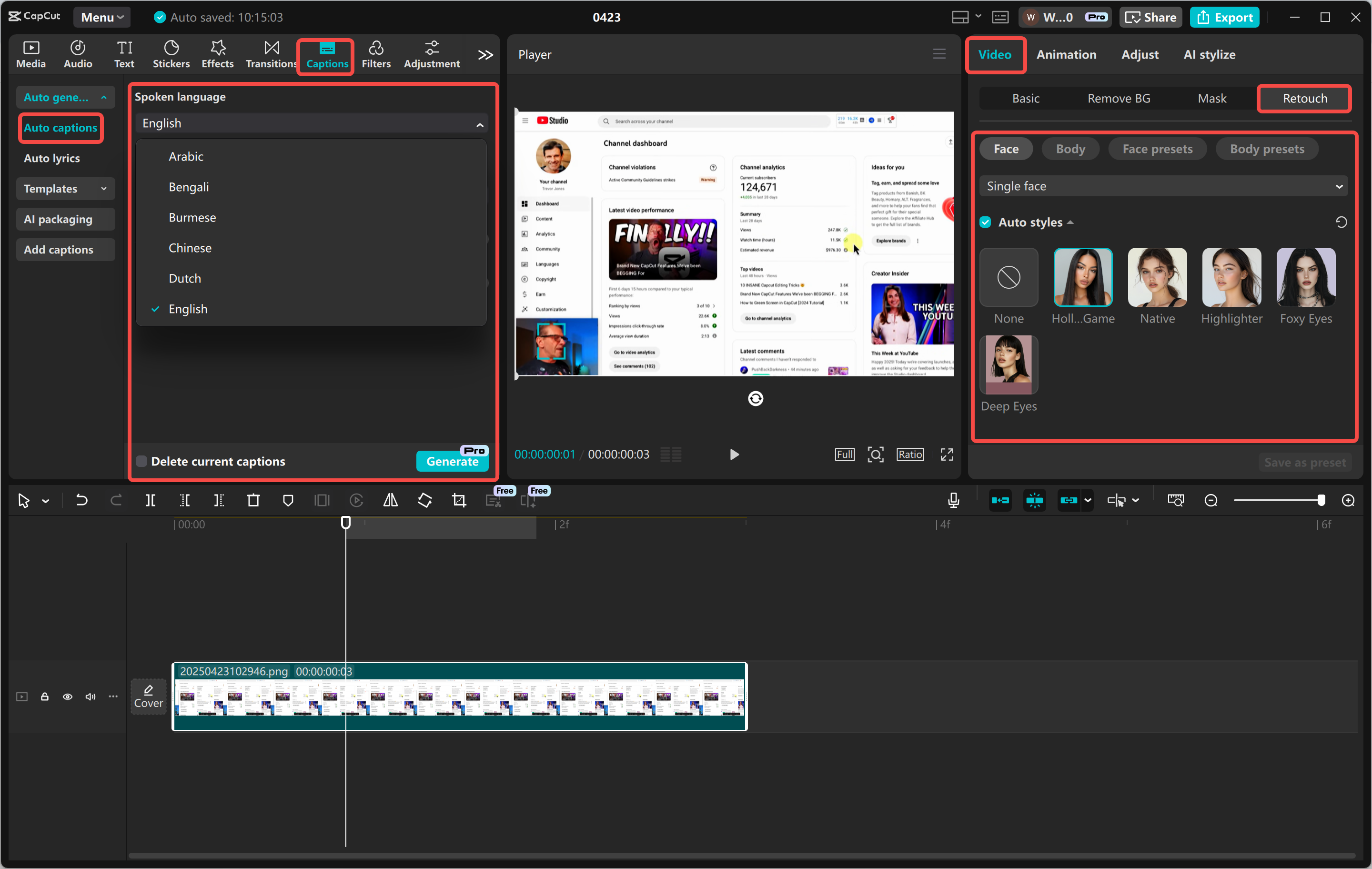 Editing a recording in the CapCut desktop video editor