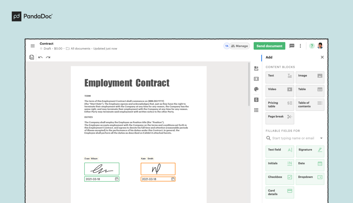 PandaDoc 인터페이스