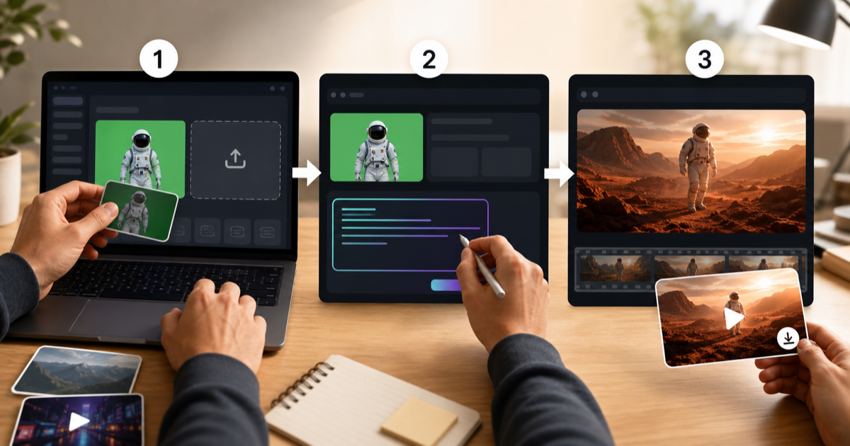 Dreamina workflow for uploading green screen reference and generating AI video