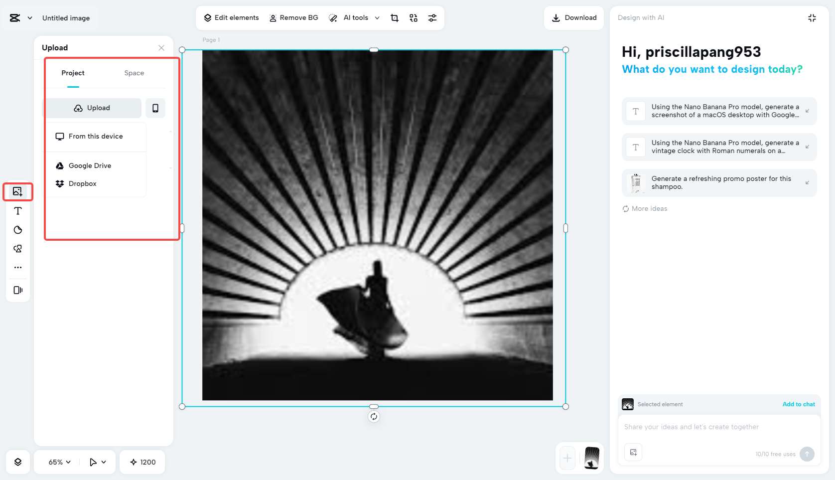 Uploading your image in CapCut