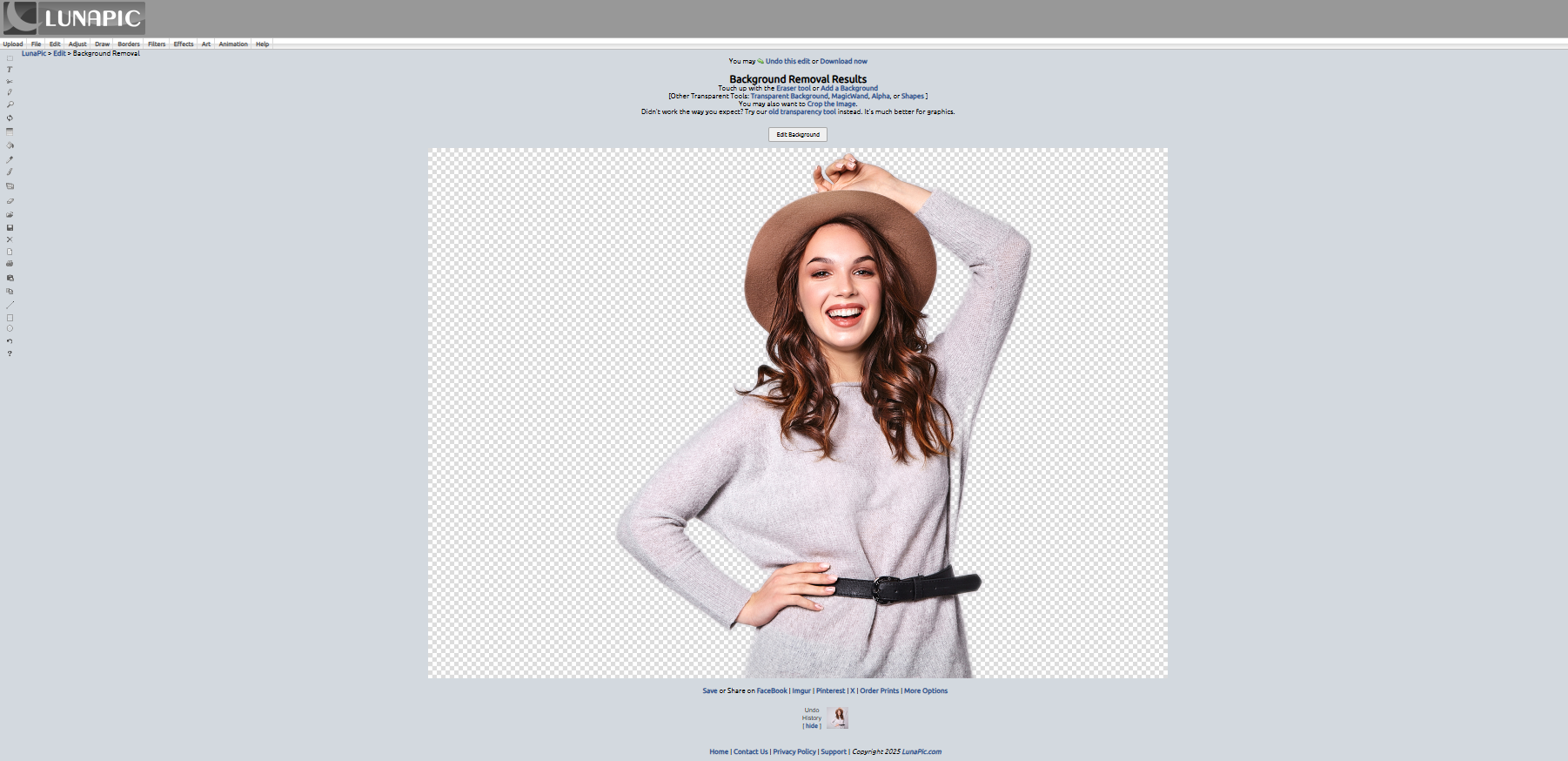 Lunapic background remover interface